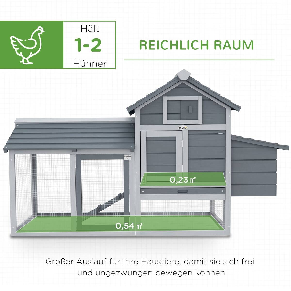 PawHut Zwerghühnerstall grau Holz B/H/L: ca. 54x87x150,5 cm