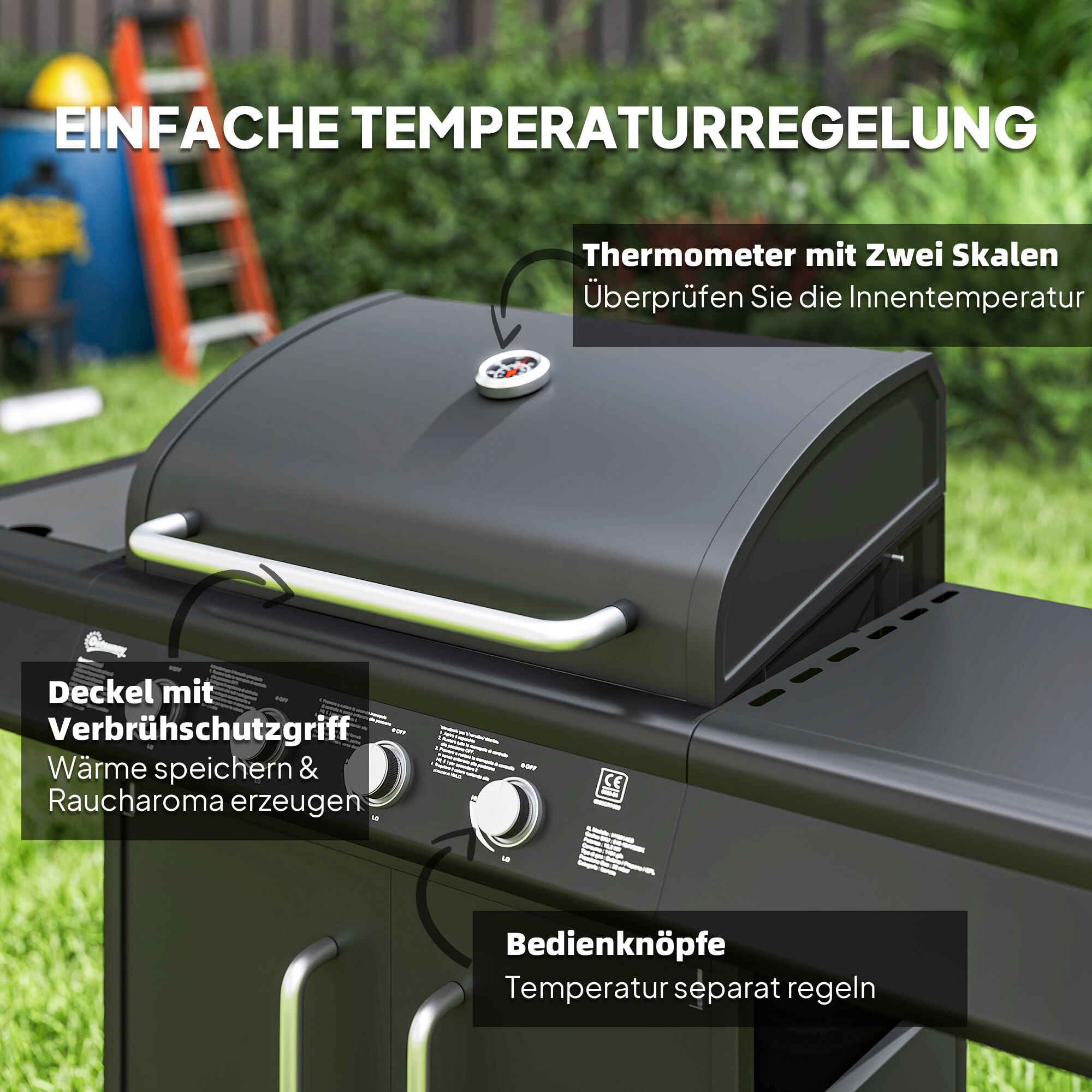 Outsunny Gasgrill Edelstahl B/H/L: ca. 56x110x129,5 cm