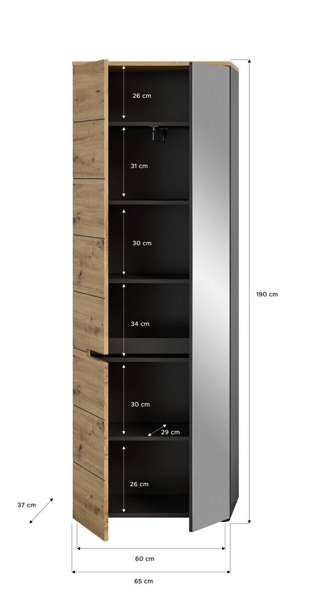 Garderobenschrank CANU edles Basaltgrau Nachbildung Eiche Artisan Nachbildung B/H/T: ca. 65x190x37 cm