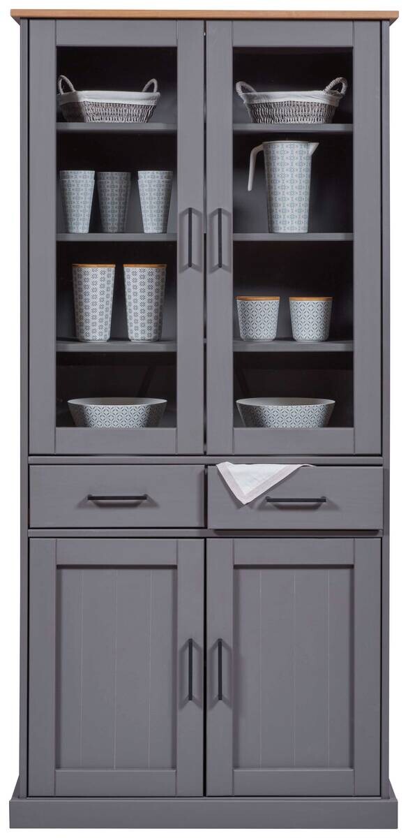 Vitrine Forenzo grau lackiert Holz B/H/L: ca. 38,4x190x90 cm