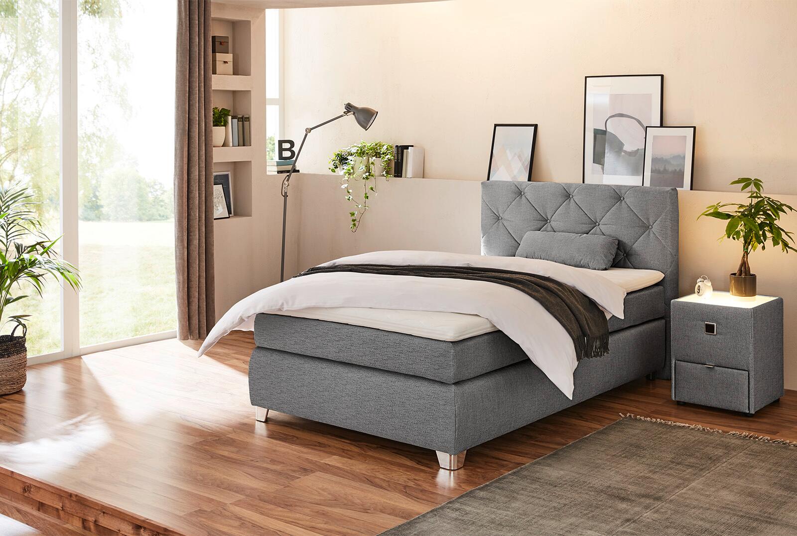Boxspringbett grau Flachgewebe Liegefläche B/L: ca. 120x200 cm Boxspringbett grau Flachgewebe Liegefläche B/L: ca. 120x200 cm