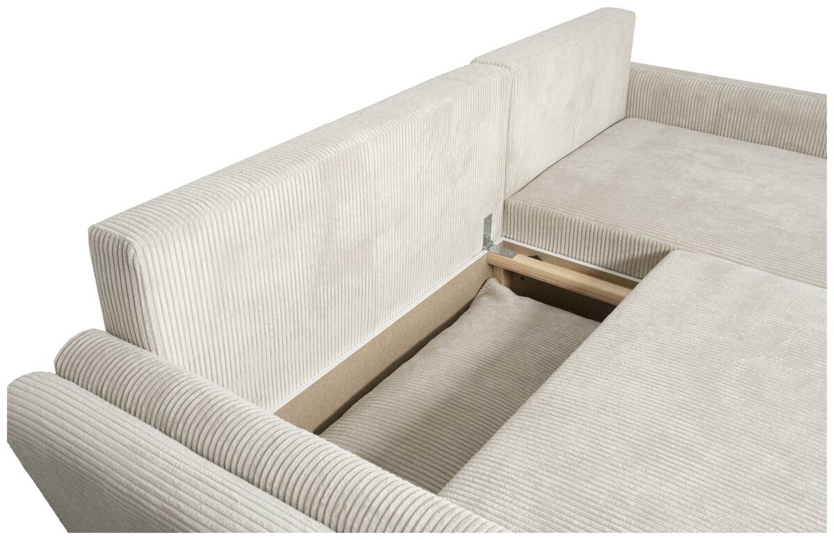 Ecksofa mit Bettfunktion und Bettkasten beige Velourstoff B/H/T: ca. 229x86x167 cm