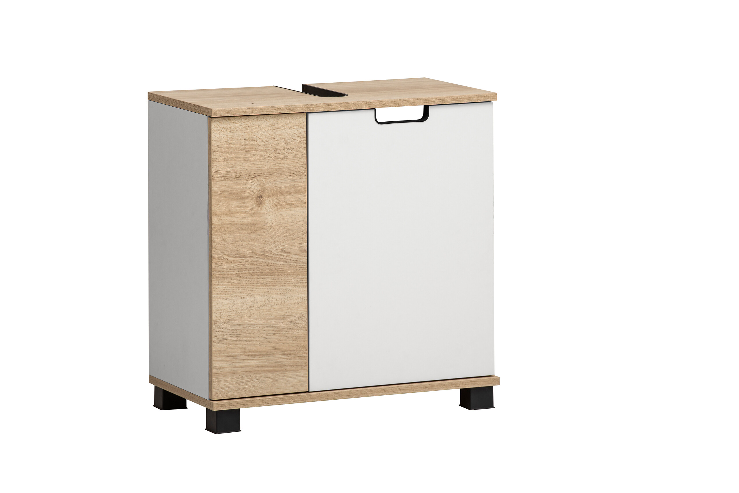 Waschbeckenunterschrank Emmik weiß matt Eiche Eiche weiß Nachbildung B/H/T: ca. 59,8x62,4x32,6 cm