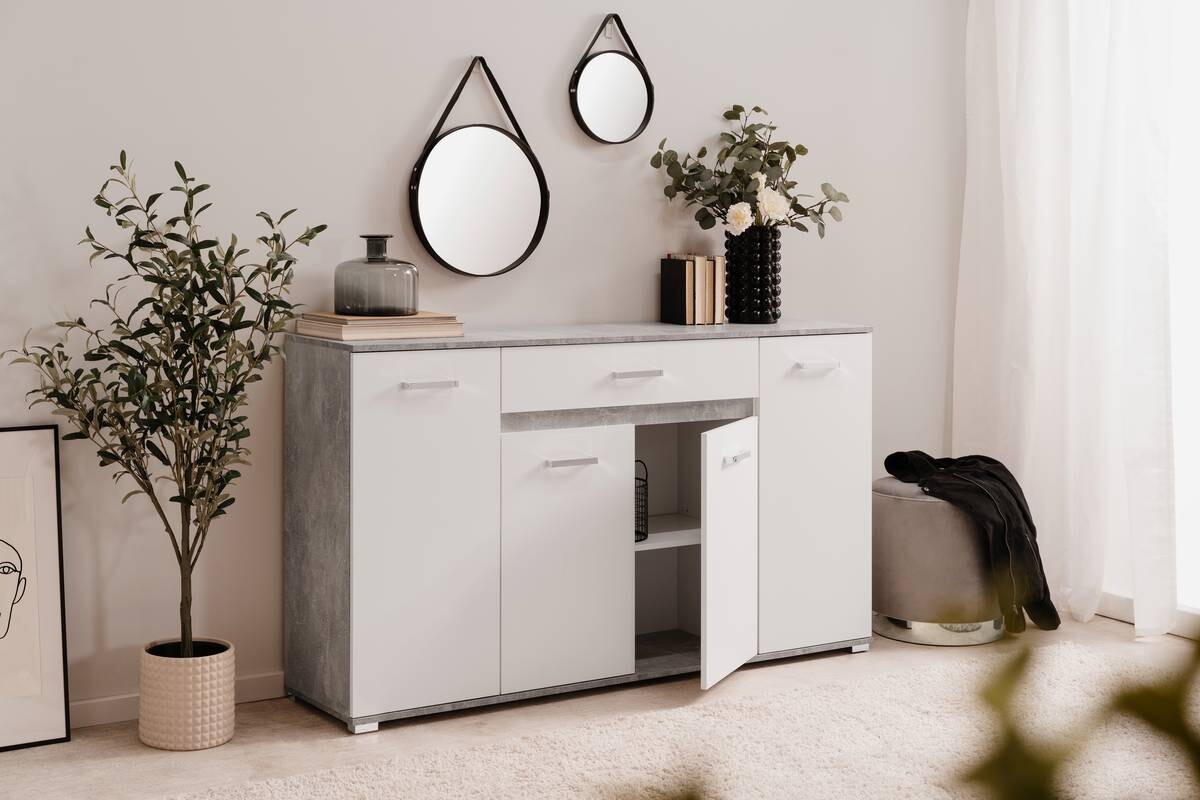 Sideboard Volos Beton Optik weiß B/H/T: ca. 160x90x38 cm