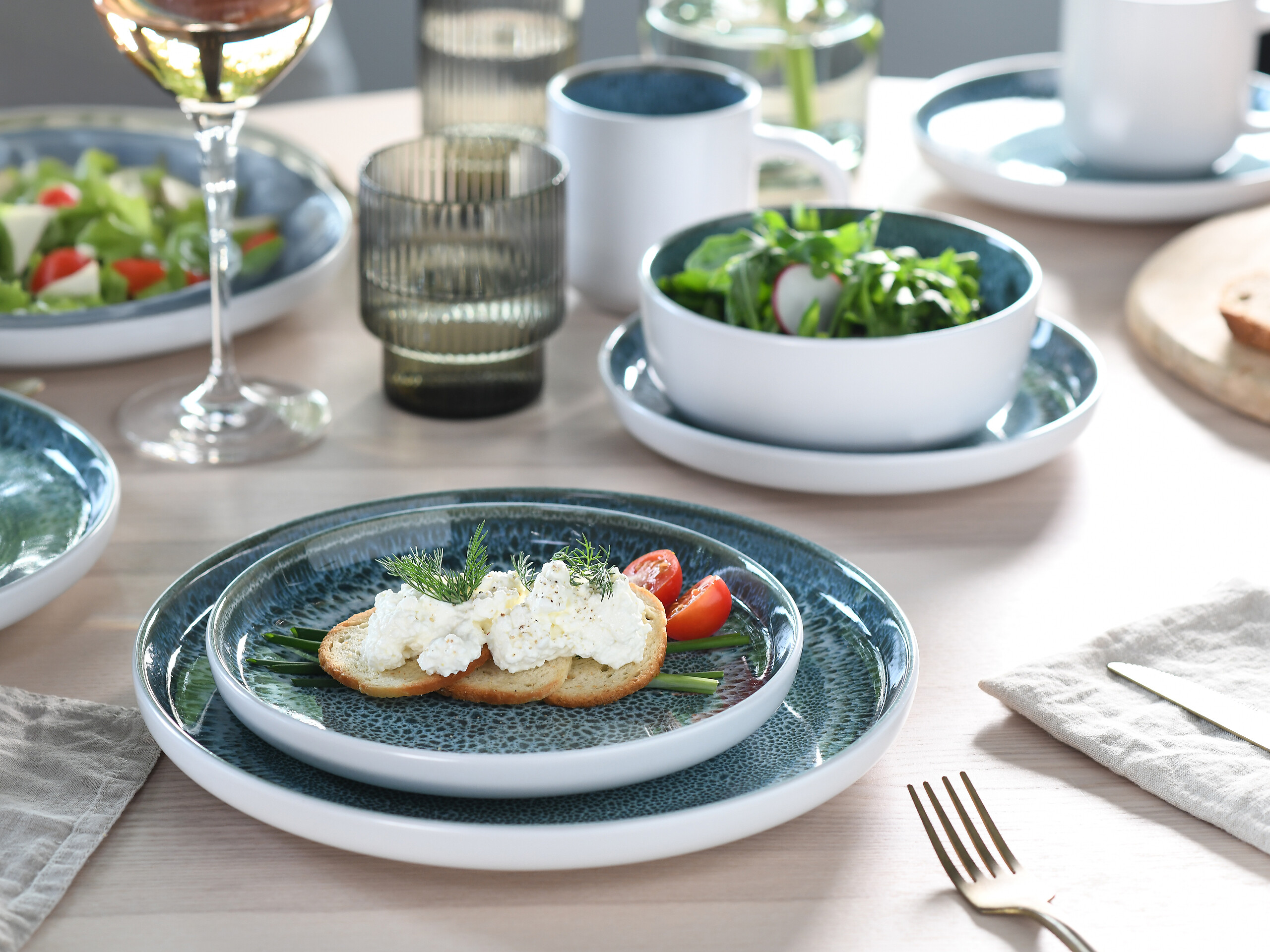 CreaTable Kombiservice Nordic Fjord eisblau Steinzeug 16 tlg.