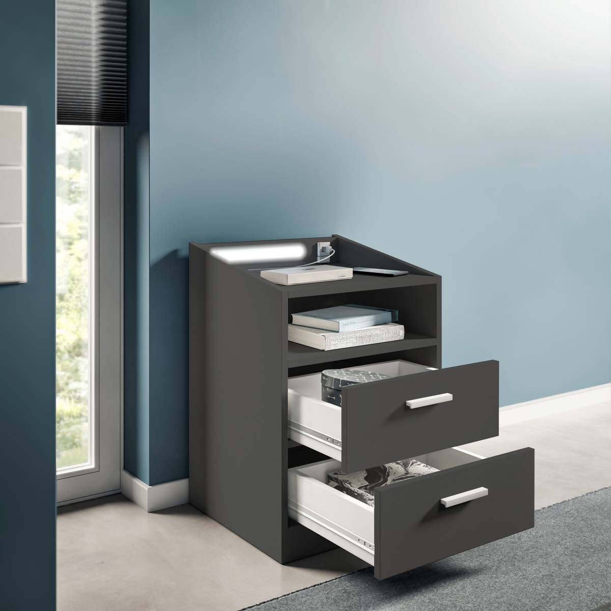 Nachtkonsole Lumo Graphit B/H/T: ca. 46x67x42 cm