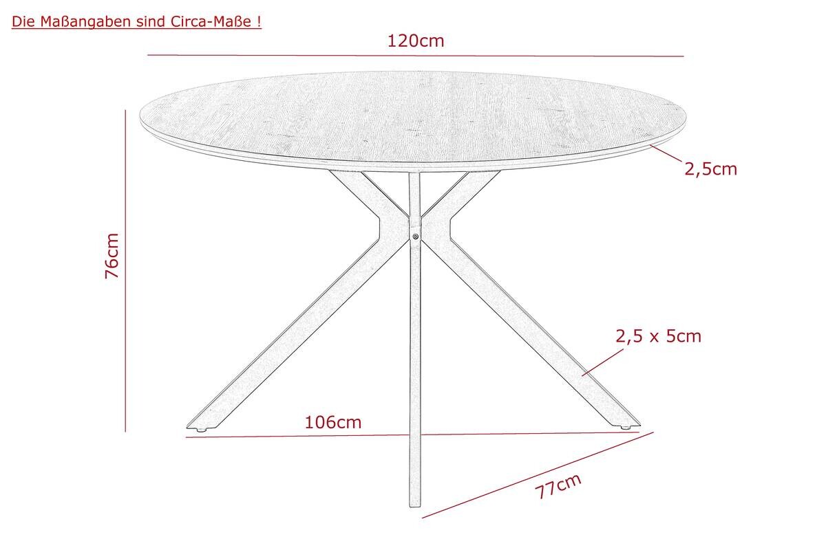 Esstisch Kindu Eiche schwarz B/H: ca. 120x76 cm
