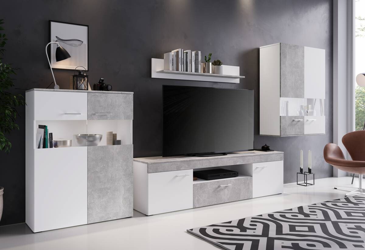 TV-Lowboard Vulcan Plus Beton Optik weiß B/H/T: ca. 180x49x40 cm TV-Lowboard Vulcan Plus Beton Optik weiß B/H/T: ca. 180x49x40 cm