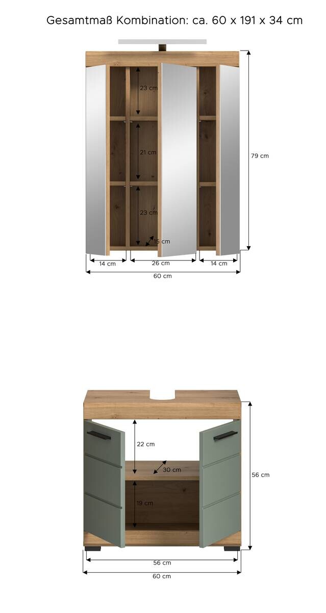 Badezimmer-Set Scout Eiche Artisan Nachbildung salbei Nachbildung B/H/T: ca. 60x191x34 cm