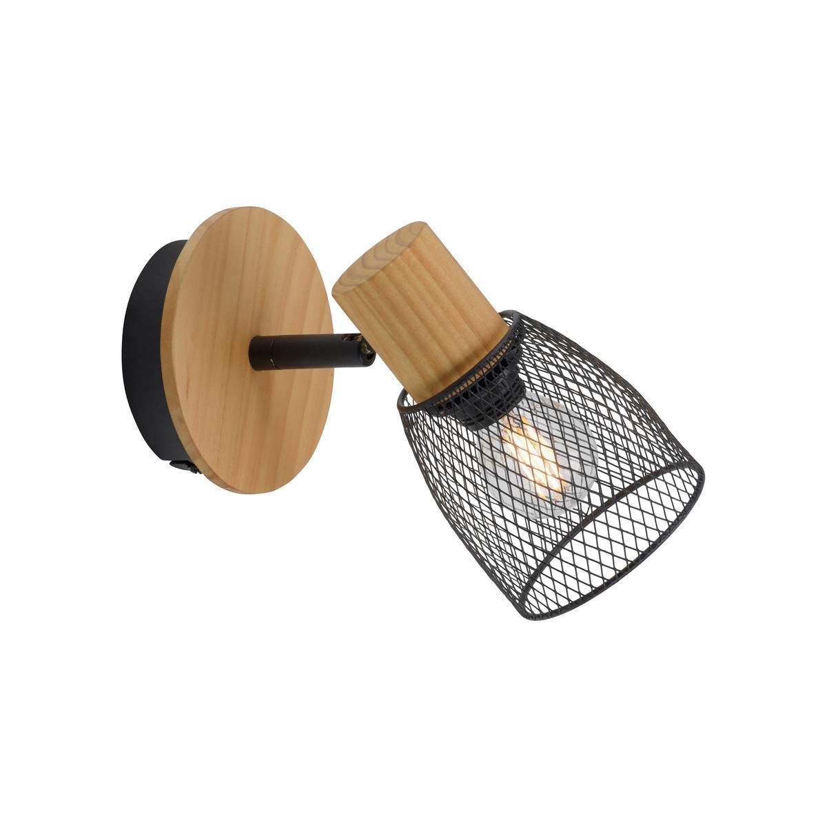 Just Light Spot TAMIS 15191-79 schwarz natur Holz Metall B/H/T: ca. 17x21x17 cm E14 1 Brennstellen