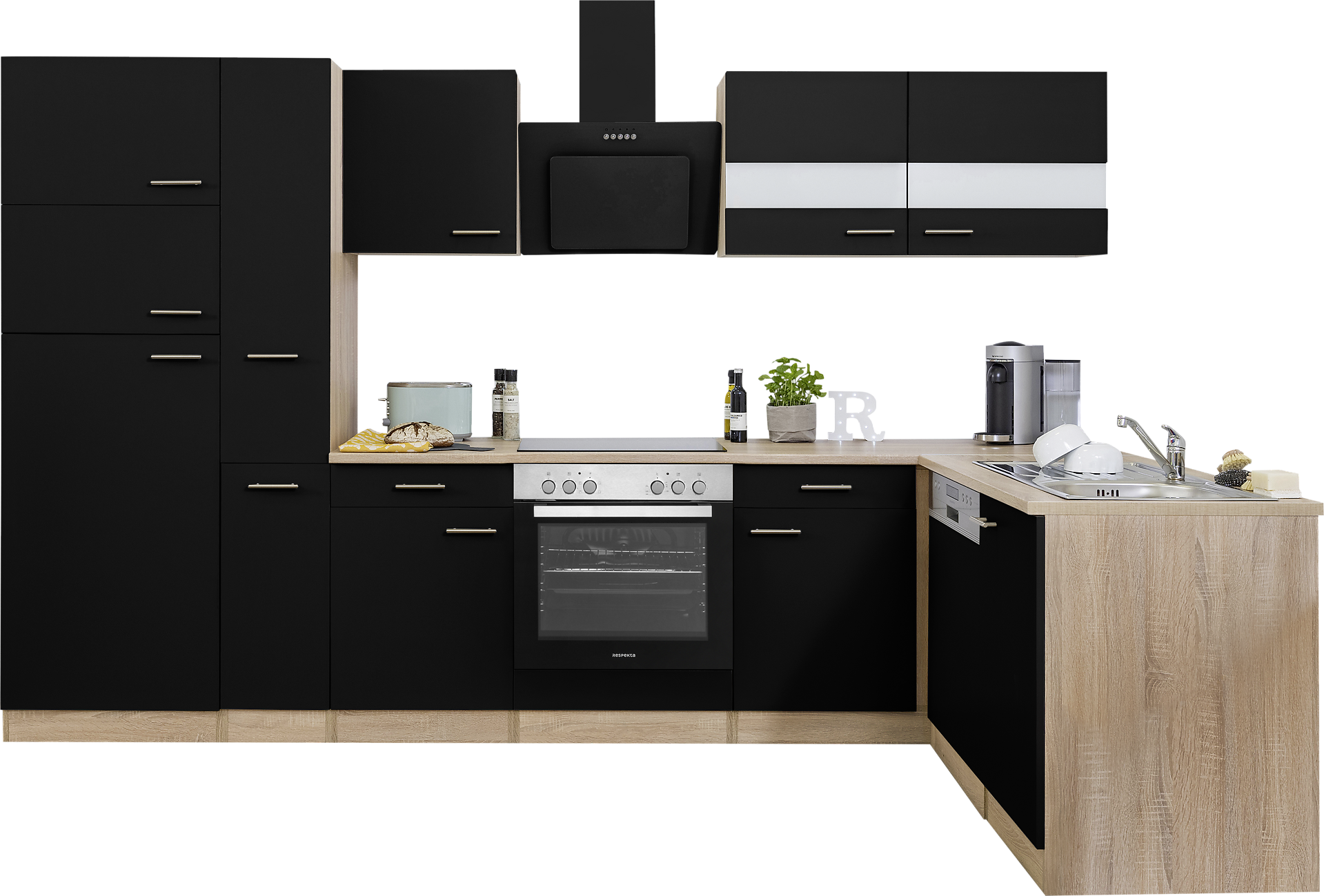 Respekta Winkelküche Economy schwarz matt B/H/T: ca. 310x200x172 cm