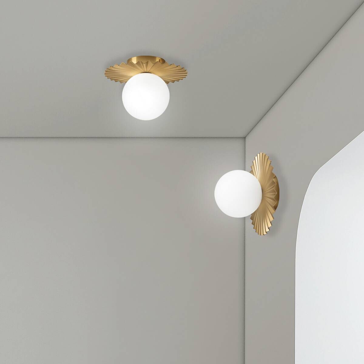 Lamkur Wandleuchte Kupfer Stahl Glas B/H/L: ca. 20x20x20 cm G9 1 Brennstellen