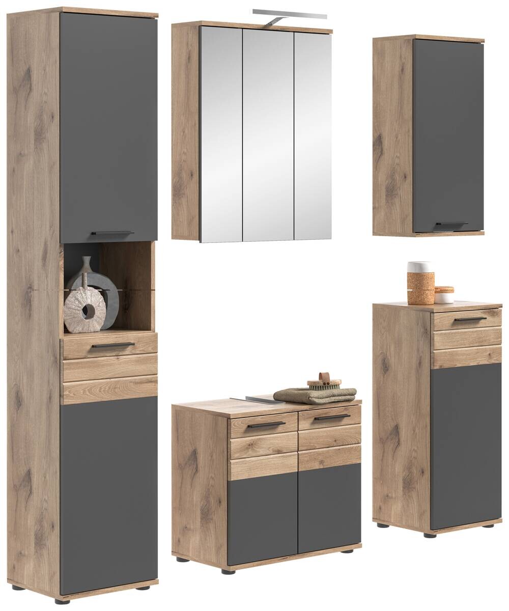 Badezimmer-Set MASON Nox Oak Nachbildung edles Basaltgrau Nachbildung B/H/T: ca. 164x190x34 cm