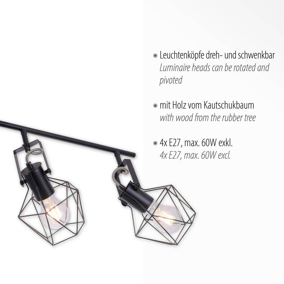 Just Light Spotbalken Jaro Metall B/H/L: ca. 68x31x110 cm E27 4 Brennstellen