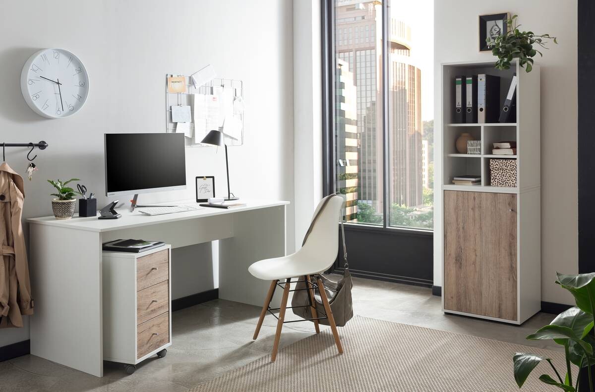 Midischrank Serie 400 perlweiß Optik Wildeiche Nachbildung B/H/T: ca. 50,9x83,6x41 cm Midischrank Serie 400 perlweiß Optik Wildeiche Nachbildung B/H/T: ca. 50,9x83,6x41 cm