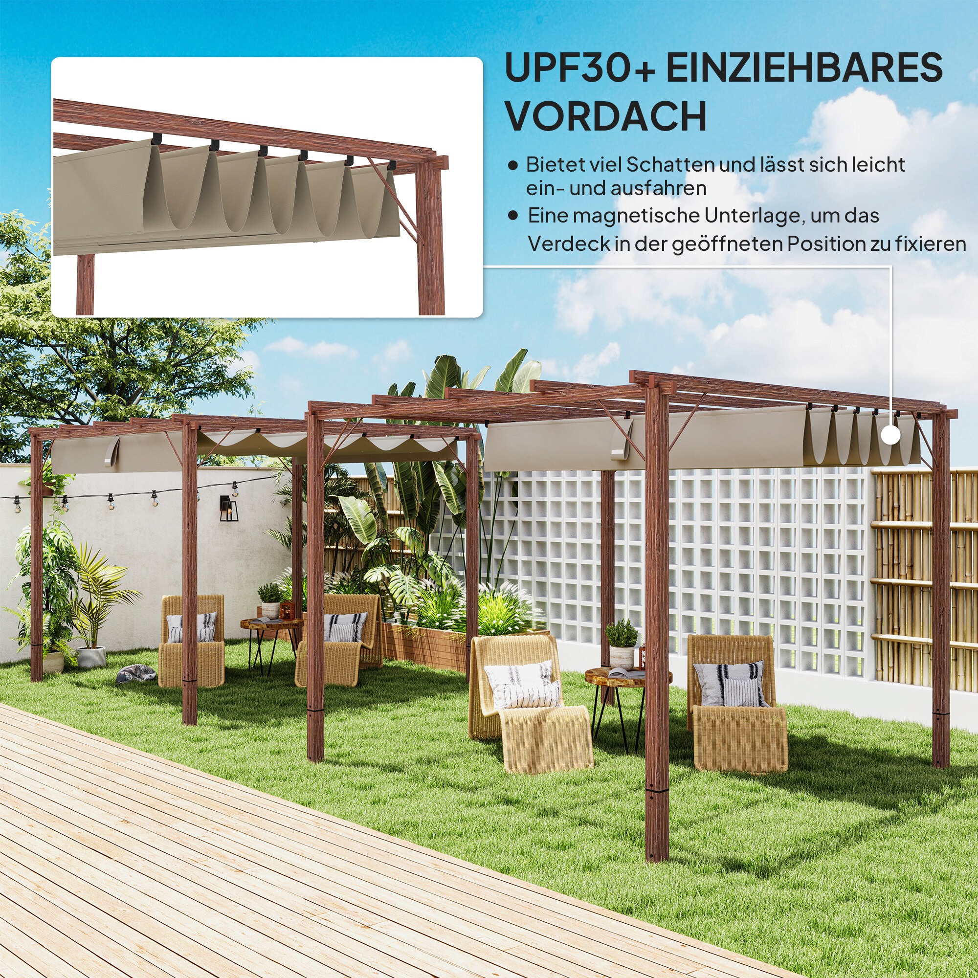Outsunny Pergola natur Aluminium B/H/L: ca. 296x232x299 cm