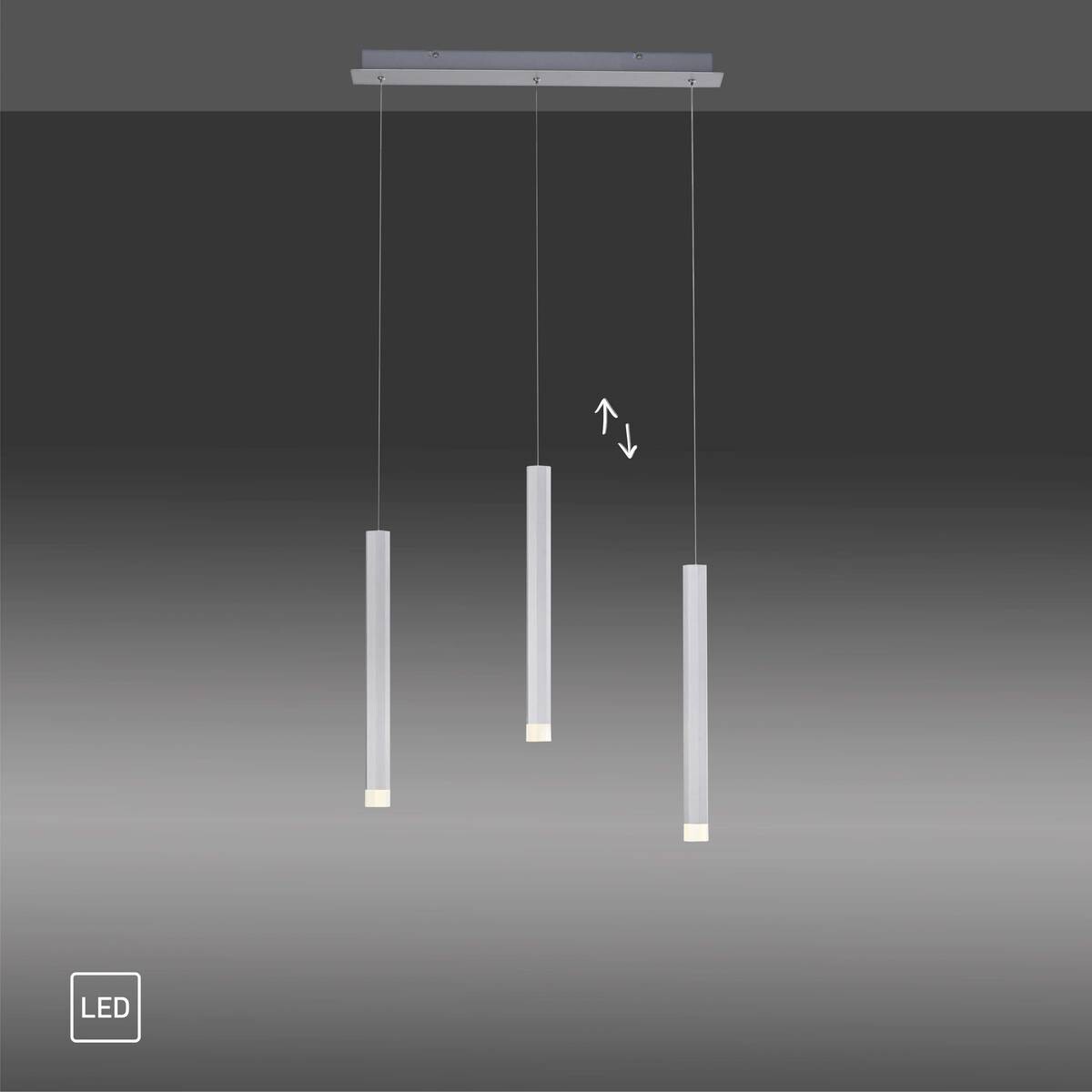 Just Light LED-Pendelleuchte BRUNO 15203-95 Alu Eisen Aluminium B/H/T: ca. 55x120x8 cm 3.0 Brennstellen