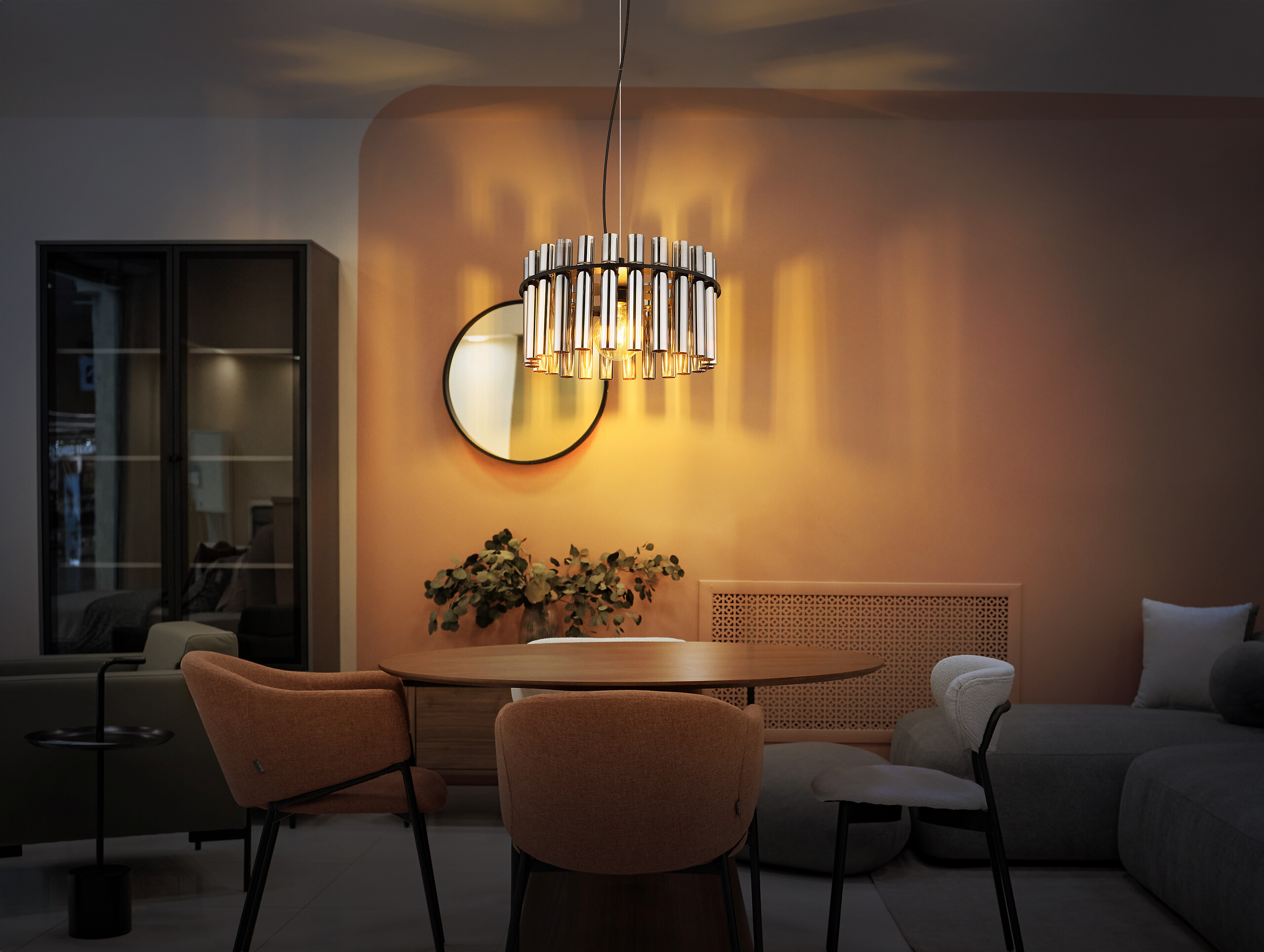 GLOBO Pendelleuchte Rauch schwarz Metall Glas PVC H/D: ca. 120x38 cm E27 1 Brennstellen