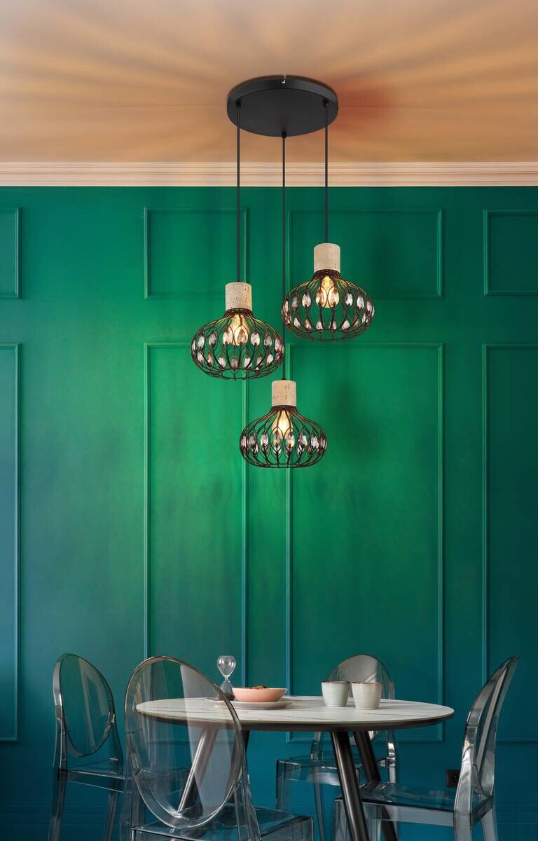 GLOBO Hängeleuchte Rauch grau mattschwarz Glas Metall H/D: ca. 150x47 cm E27 3 Brennstellen