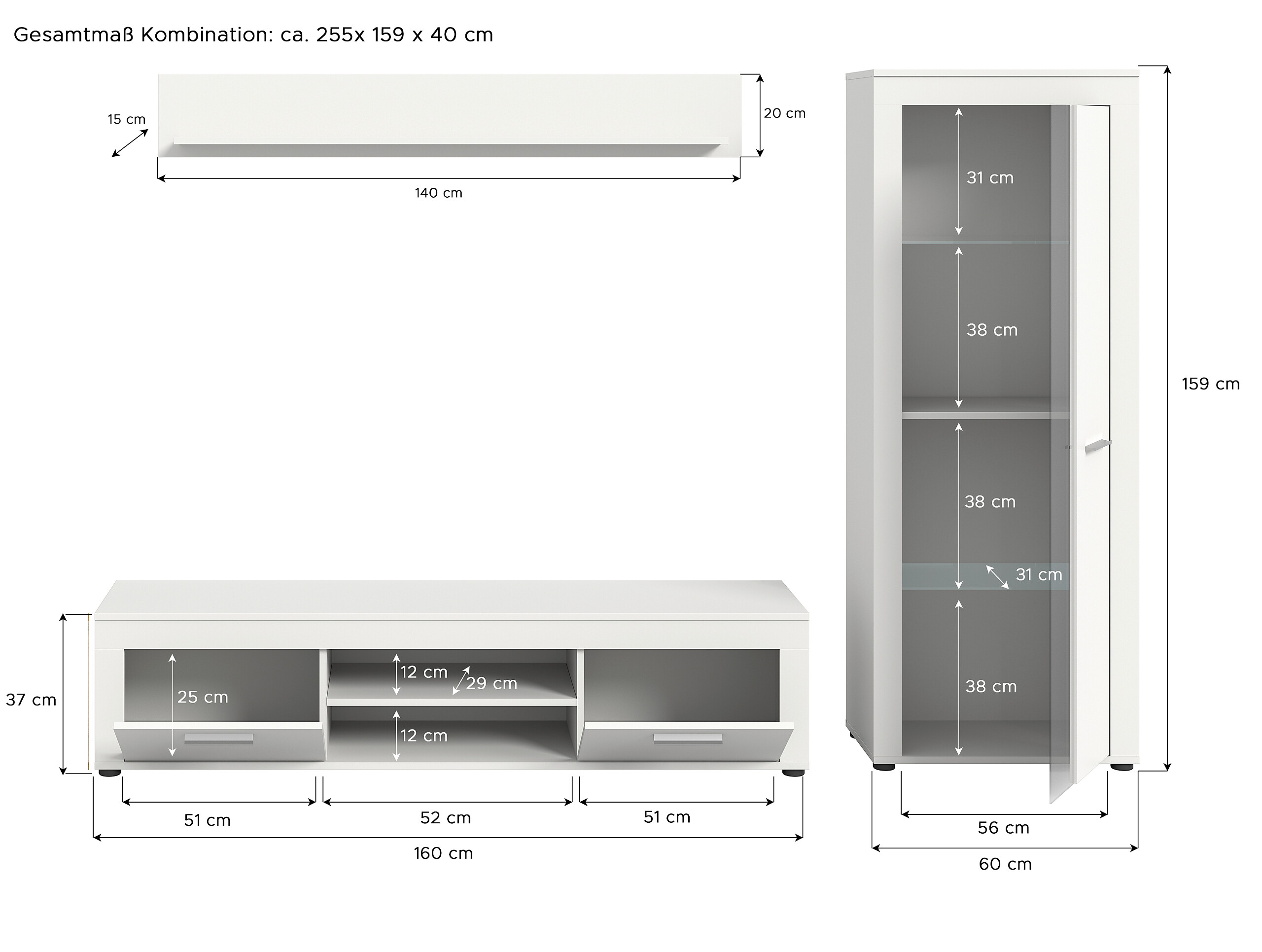 Wohnwand Jam weiß B/H/T: ca. 235x159x35 cm