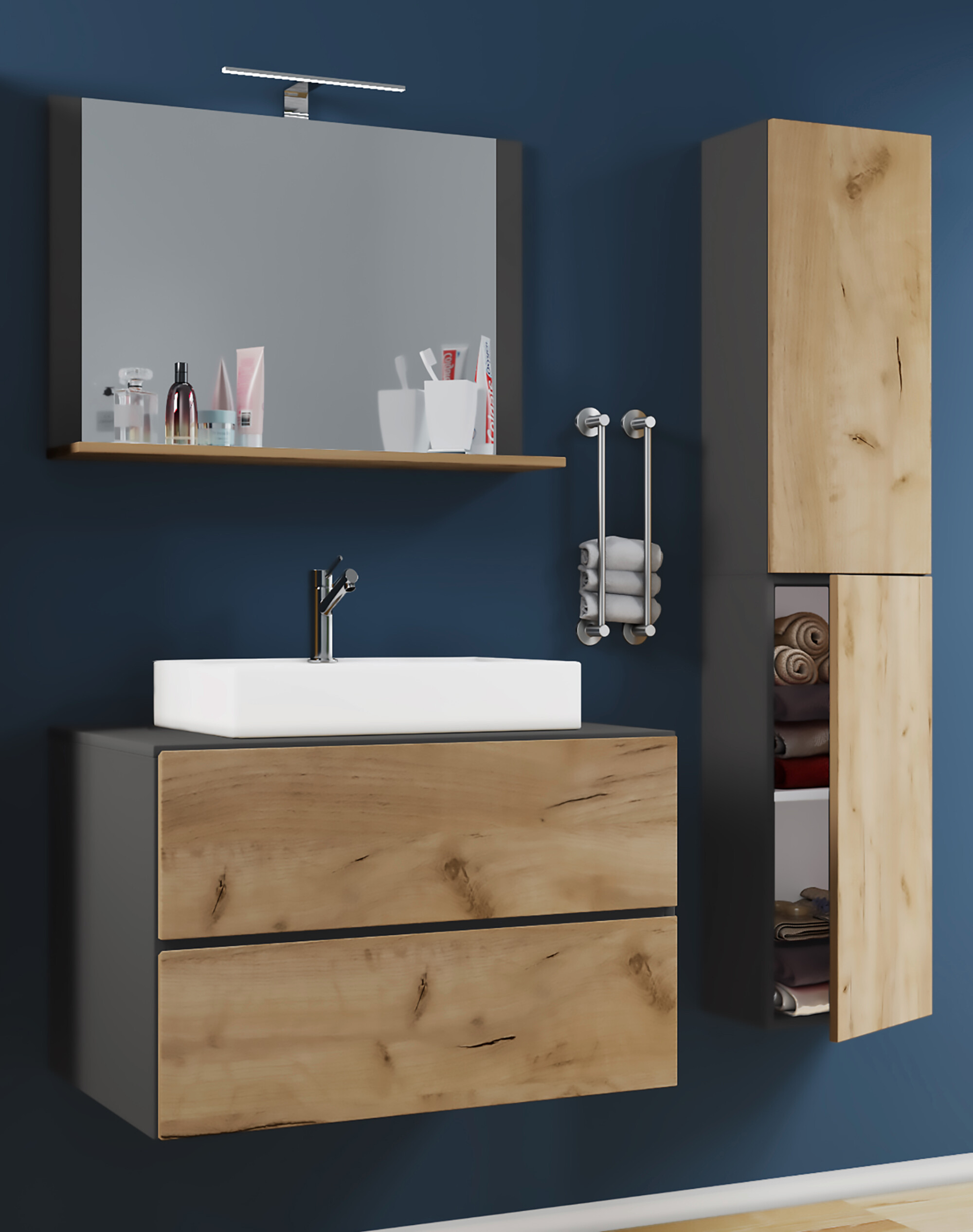 Waschplatz 4tlg-Lendas anthrazit Eiche Honig Nachbildung weiß B/H/T: ca. 60x52x52 cm Waschplatz 4tlg-Lendas anthrazit Eiche Honig Nachbildung weiß B/H/T: ca. 60x52x52 cm