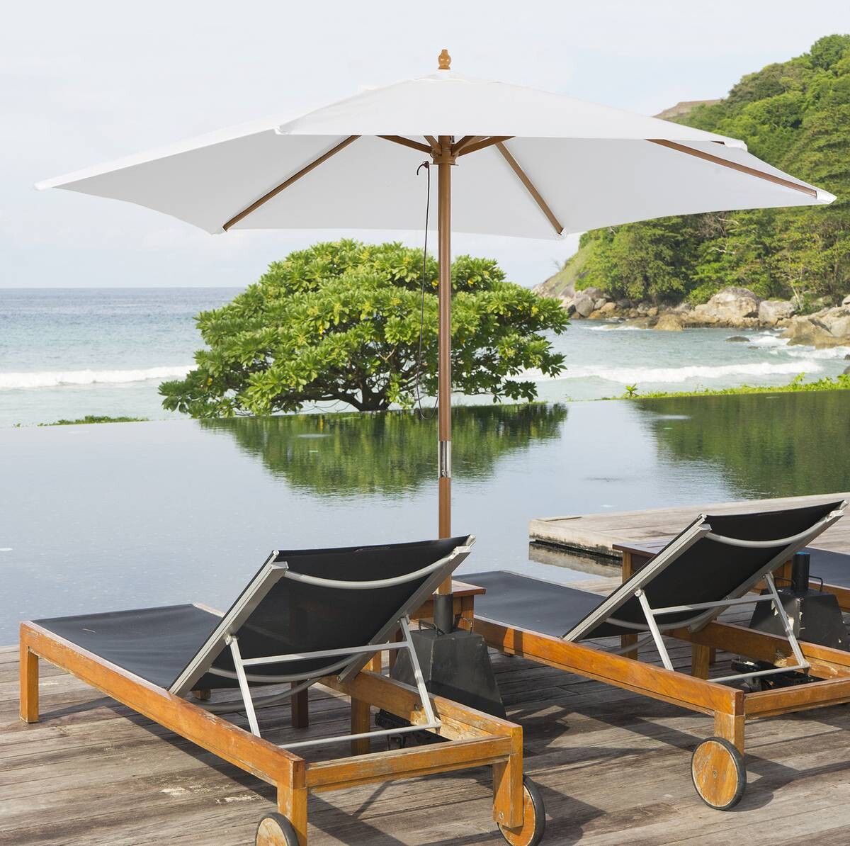 Outsunny Sonnenschirm creme Bambus H/D: ca. 230x250 cm