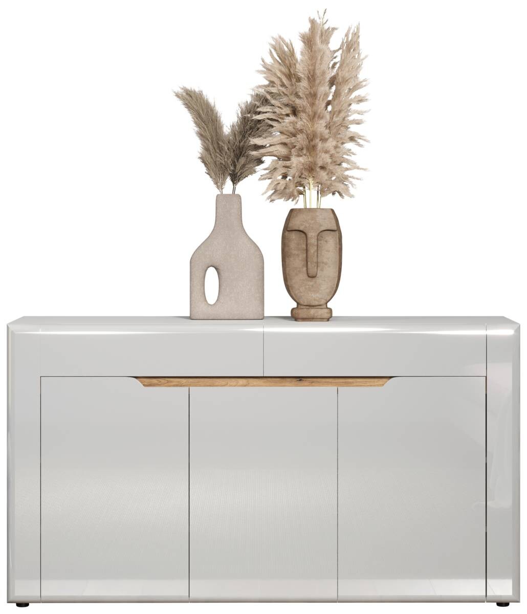 Sideboard Marlon Eiche Evoke Coast Nachbildung weiß Hochglanz B/H/T: ca. 150x84x40 cm