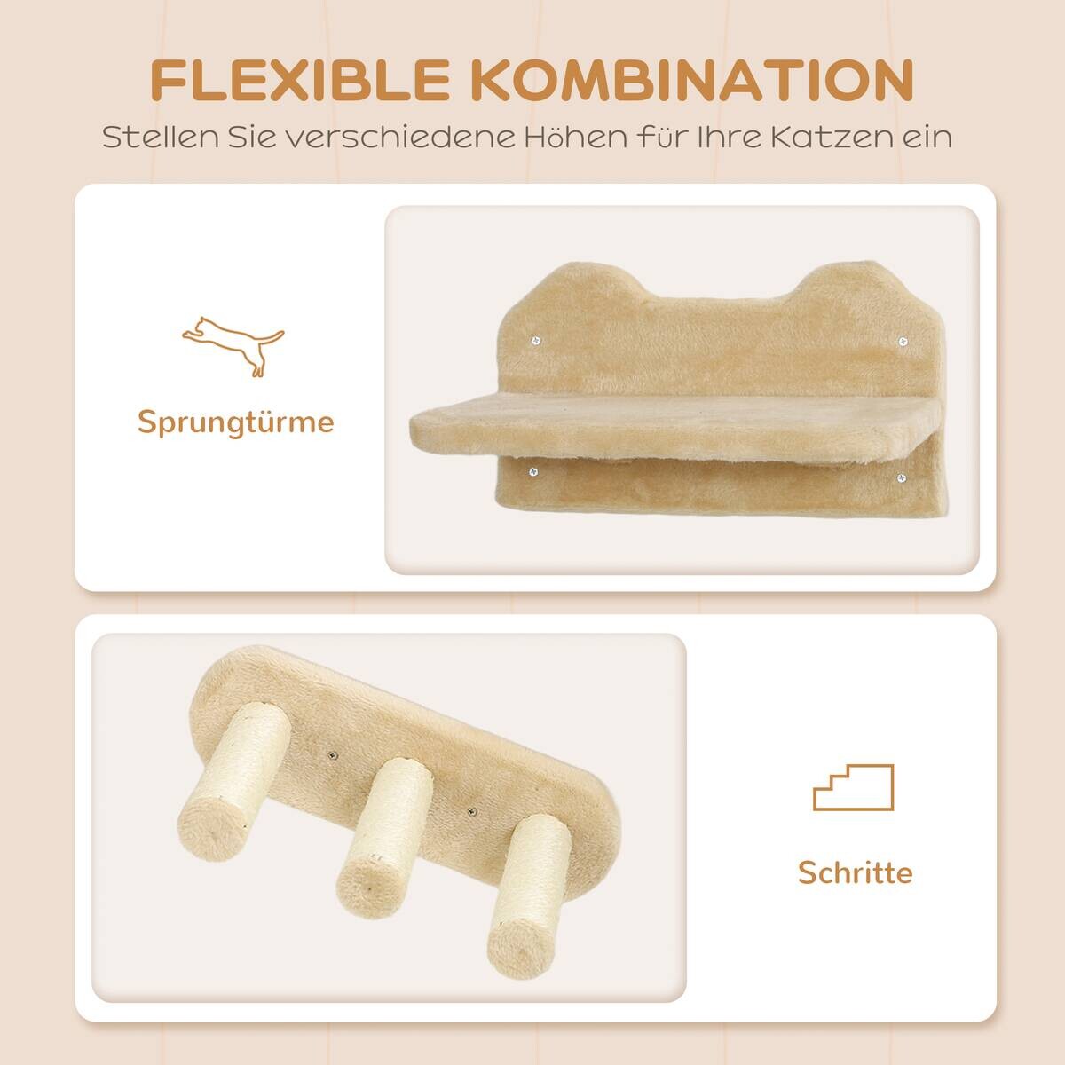 PawHut Katzen Kletterwand Set beige Spanplatte B/H/L: ca. 38,5x83x158 cm