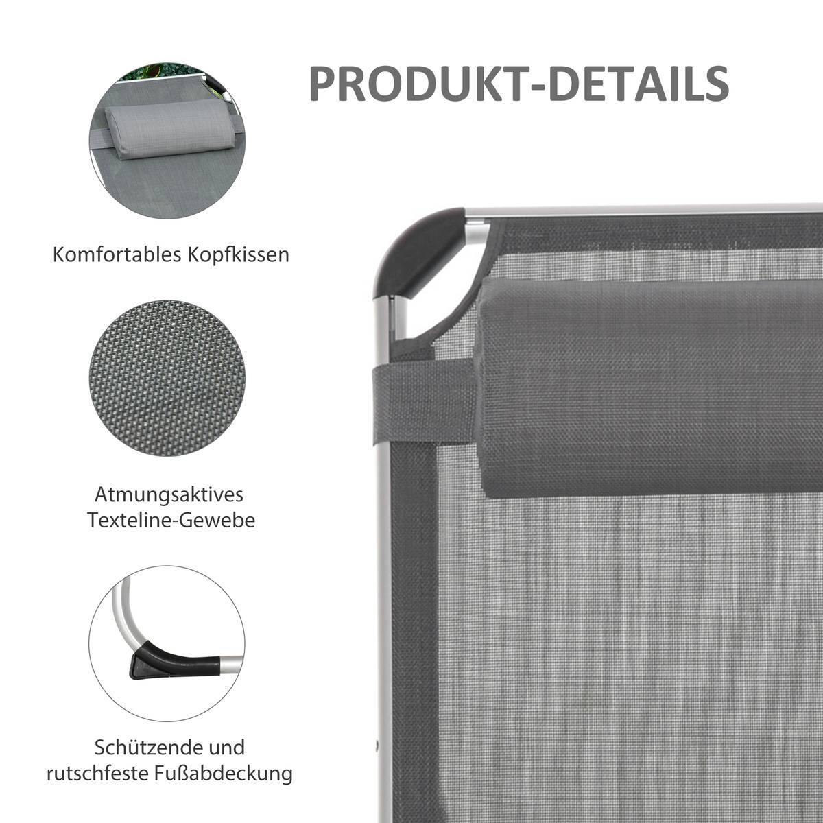 Outsunny Gartenliege grau Aluminium B/H/L: ca. 60x76x165 cm