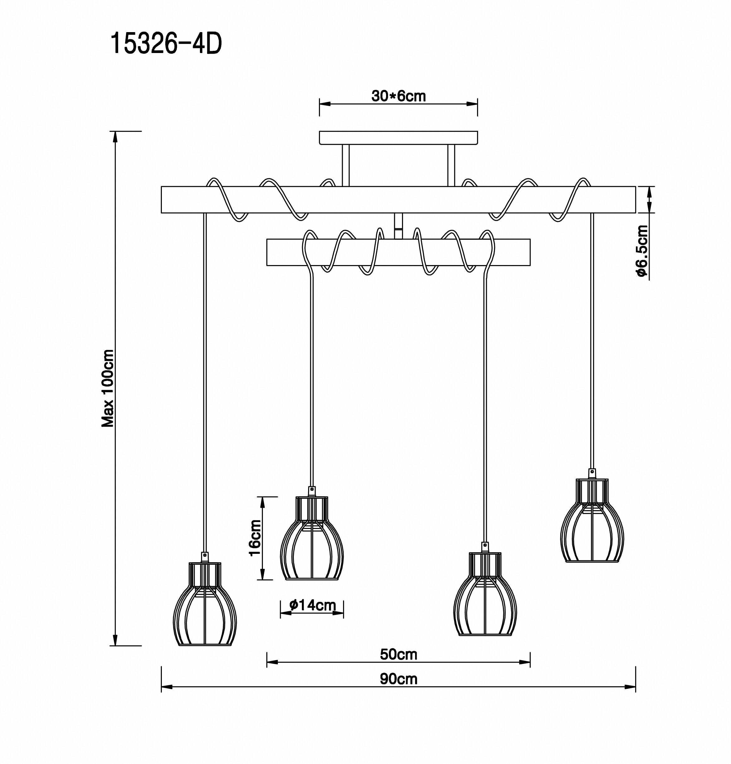GLOBO Deckenleuchte Mina schwarz natur Metall Holz B/H/T: ca. 90x100x14 cm E27 4 Brennstellen
