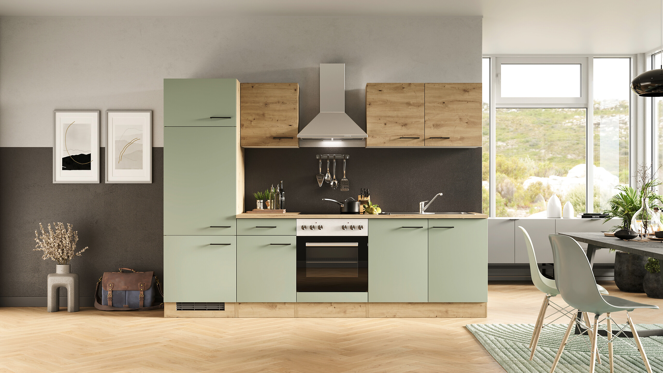 Küchenblock Cara grün matt B/H/T: ca. 270x200x60 cm