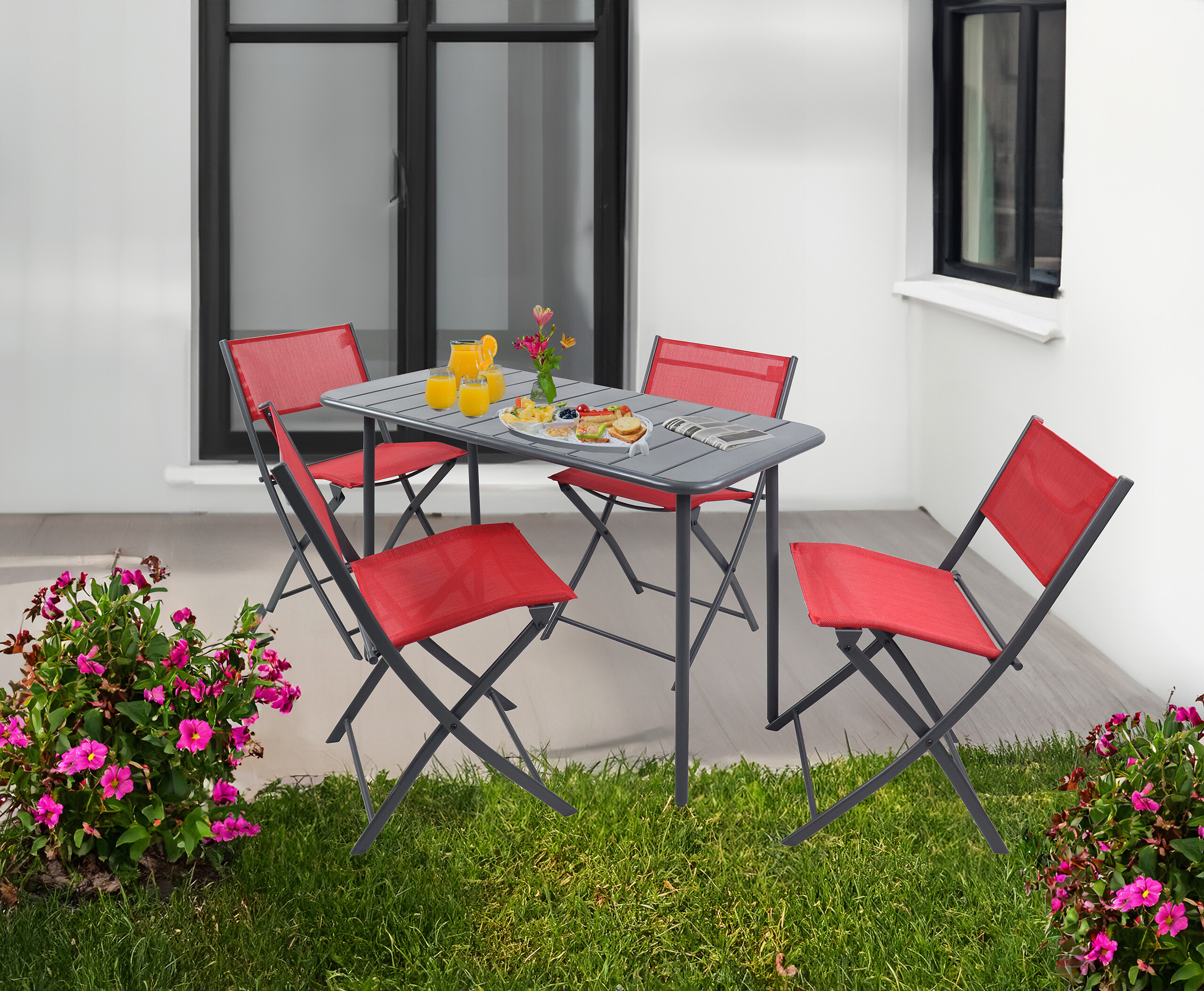 VCM Gartensitzgruppe Sumila rot Stahl B/H/L: ca. 45x79x46 cm