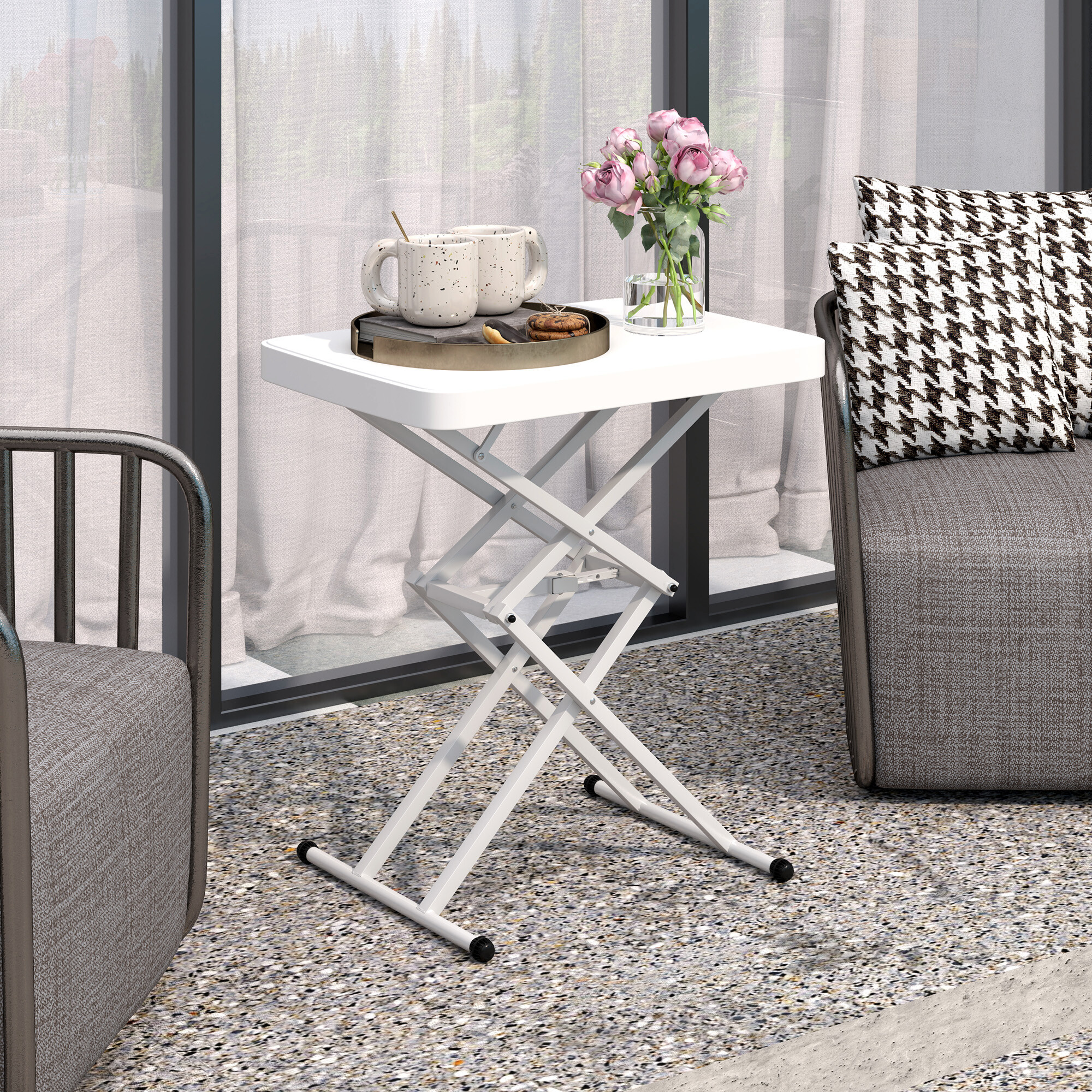 Outsunny Couchtisch weiß Metall B/H/L: ca. 45x70x65 cm