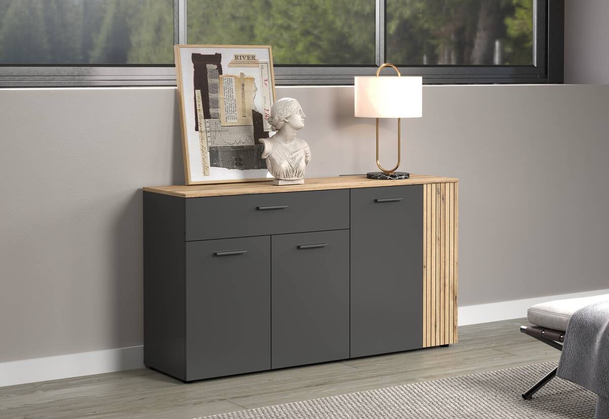 Sideboard Esteban anthrazit Eiche Nachbildung B/H/T: ca. 150x83x42 cm