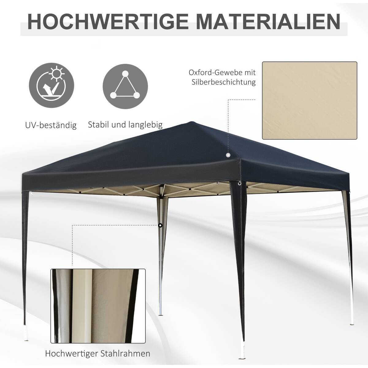Outsunny Pavillon schwarz Stahl B/H/L: ca. 295x255x295 cm