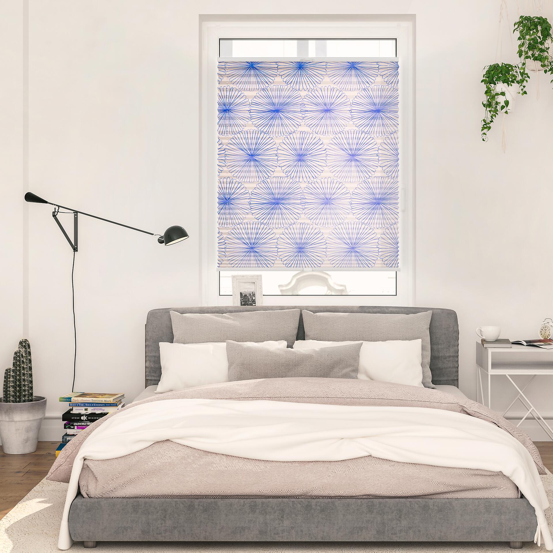 LICHTBLICK Spannplissee Flower Wheel blau B/L: ca. 100x130 cm