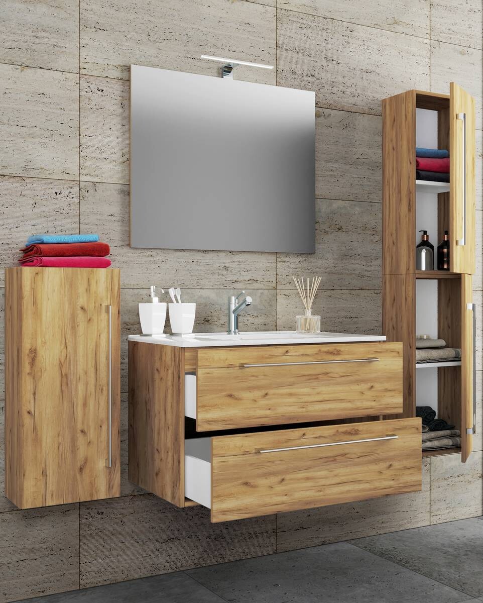 Waschplatz 5tlg-Badinos weiß Eiche Honig Nachbildung B/H/T: ca. 81x52x46 cm