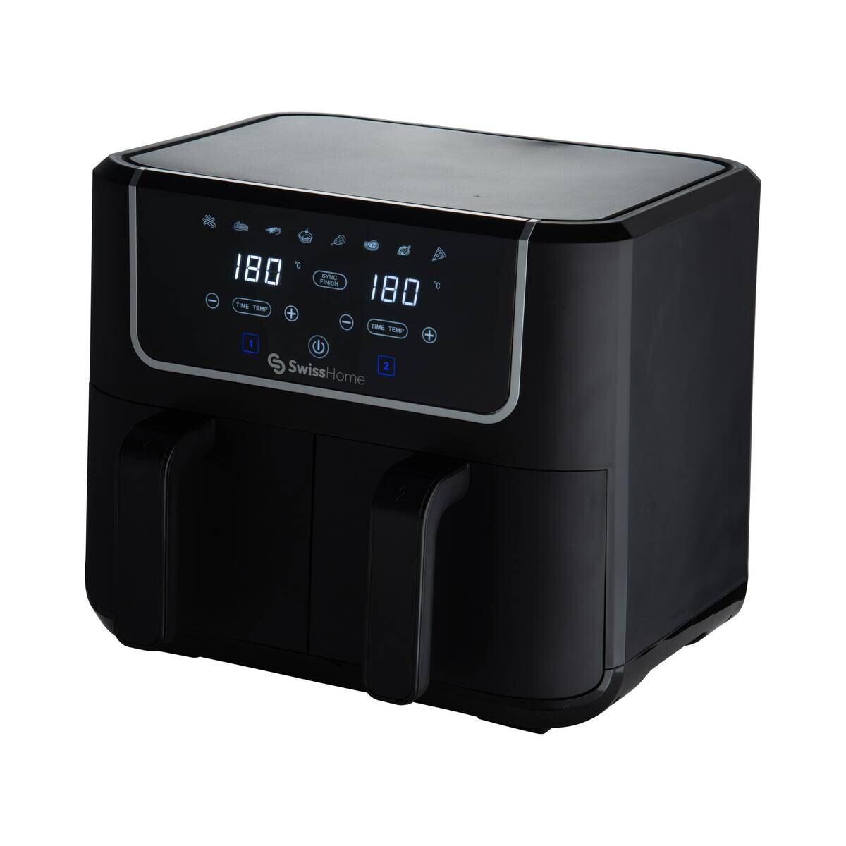 SWISS HOME Doppel-Heißluftfritteuse SH-6931 schwarz Kunststoff B/H/L: ca. 24x28x32 cm ca. 3 l