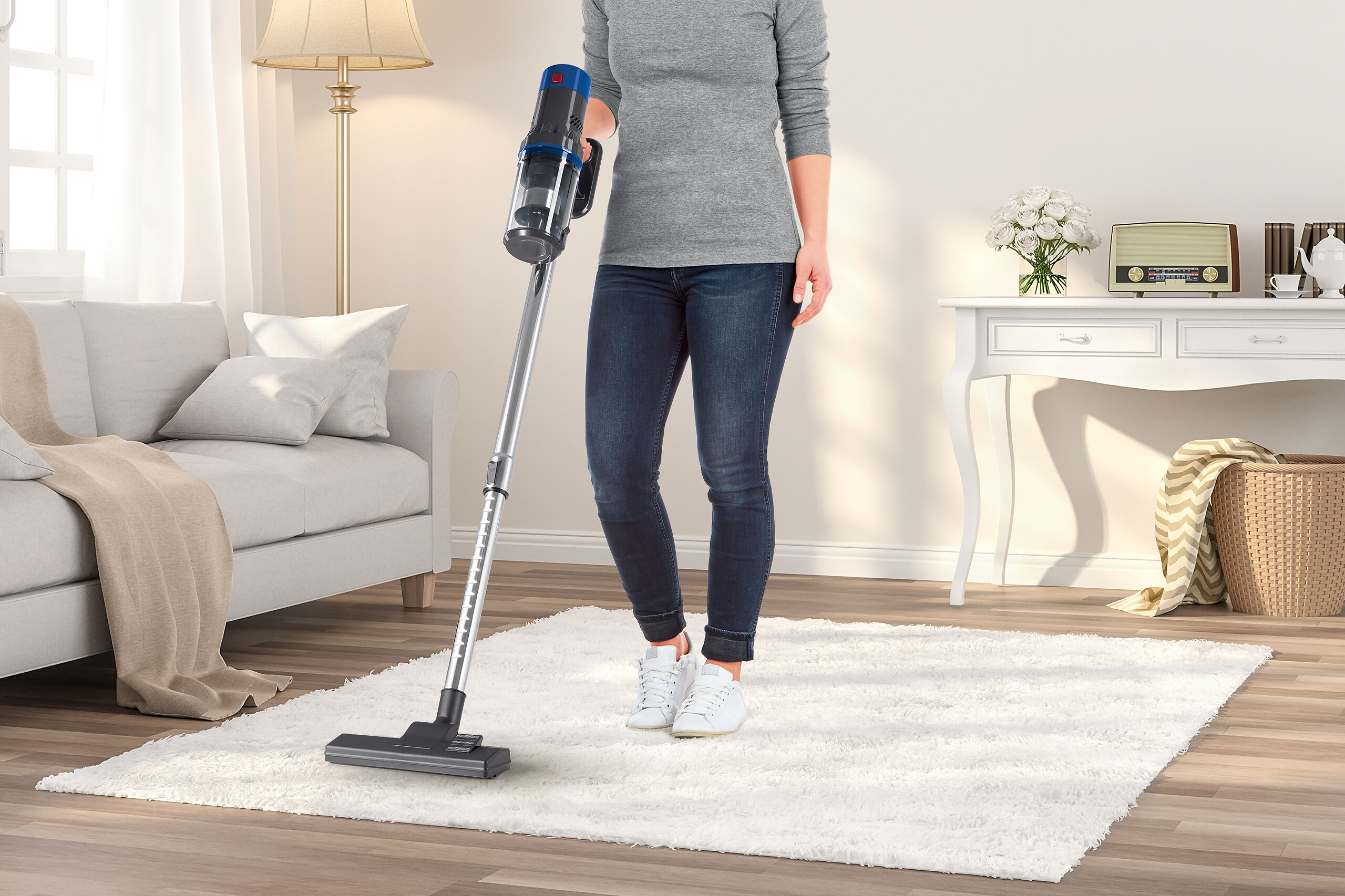 CLEANmaxx Handstaubsauger grau blau Metall Kunststoff B/H/L: ca. 110x22x26 cm