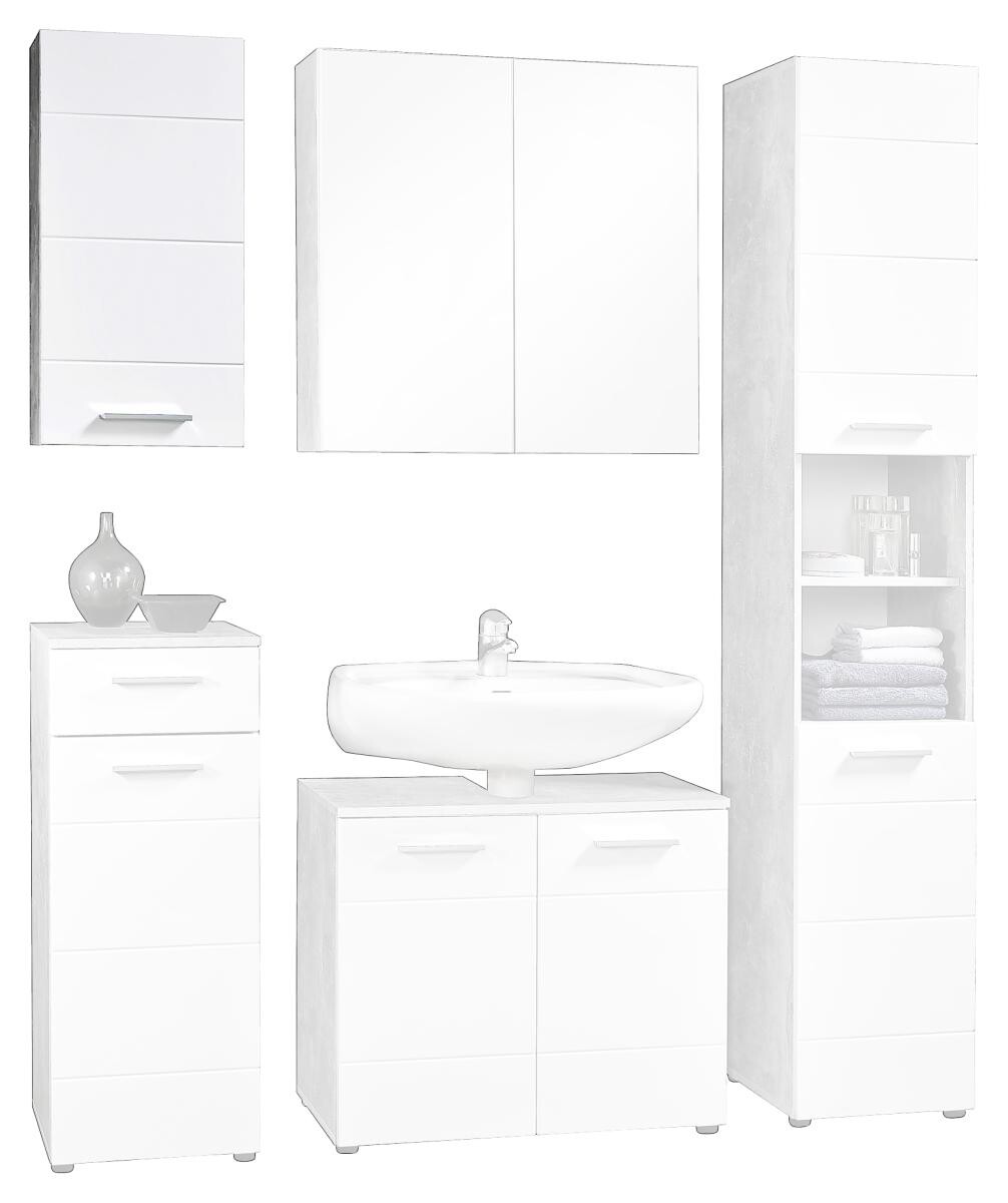 Badhängeschrank Stockholm Beton Optik weiß Hochglanz B/H/T: ca. 35x71x23 cm