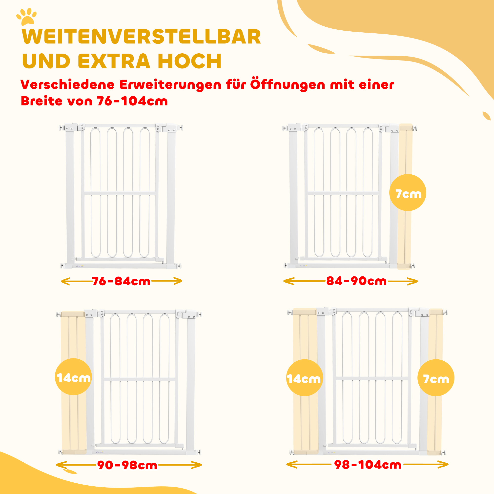 PawHut Türschutzgitter weiß Kunststoff B/H/L: ca. 5x94x104 cm