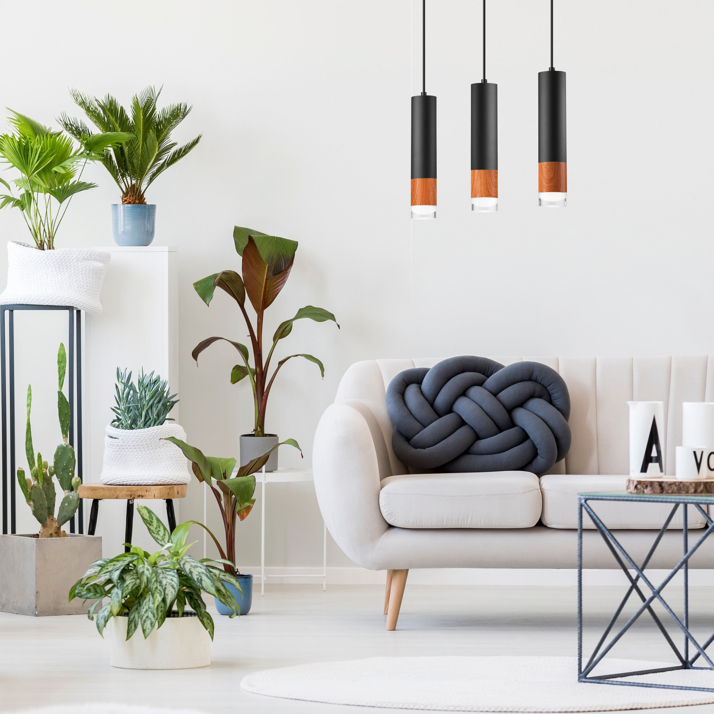 Lamkur Pendelleuchte schwarz Stahl Glas B/H/L: ca. 8x95x45 cm GU10 3 Brennstellen