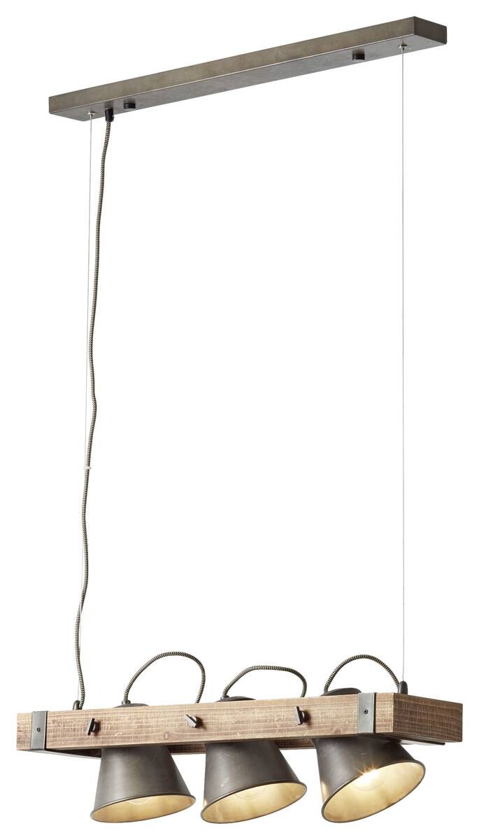 Brilliant Pendelleuchte Plow schwarz Metall Holz B/H: ca. 70x115 cm E27 3 Brennstellen