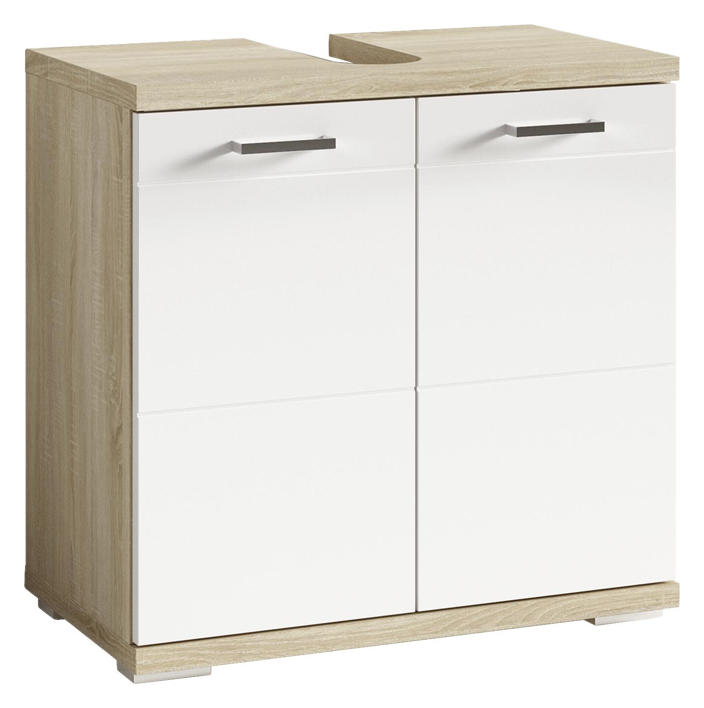 Waschbeckenunterschrank NEBRASKA Eiche Nachbildung weiß Lack Hochglanz silber B/H/T: ca. 60x59x31,5 cm