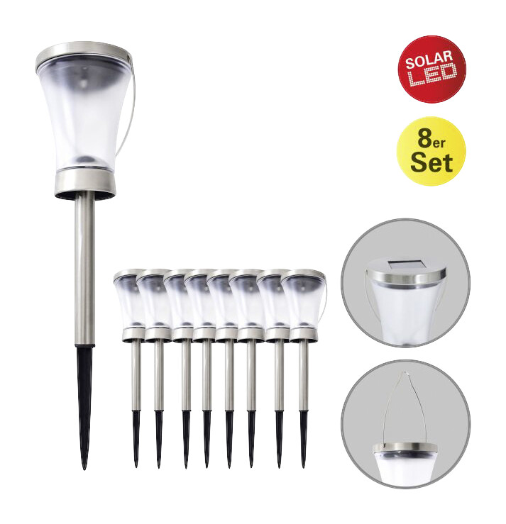 LED Deko Solarleuchte 8er-Set NV5146408 silber Edelstahl Acryl H/D: ca. 40x9 cm
