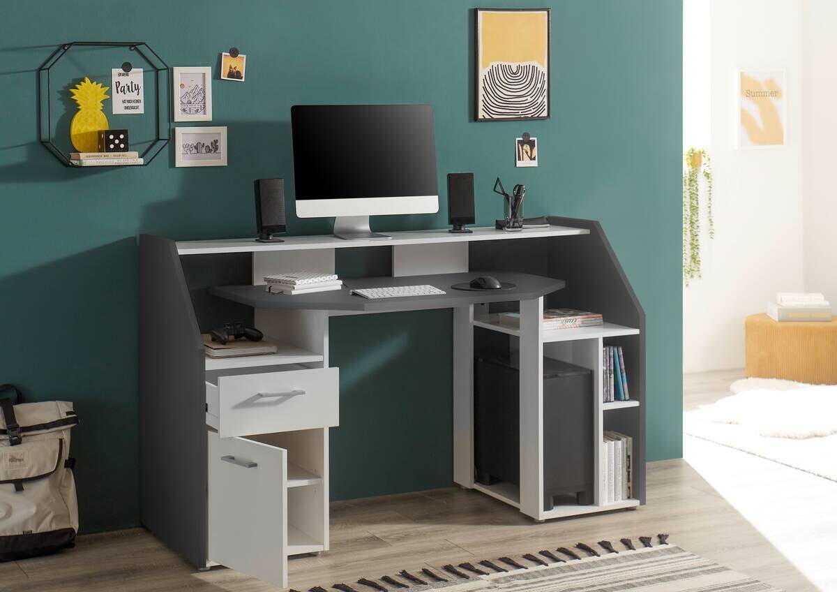 Gamingschreibtisch Alex weiß Graphit B/H/T: ca. 160x95x67 cm