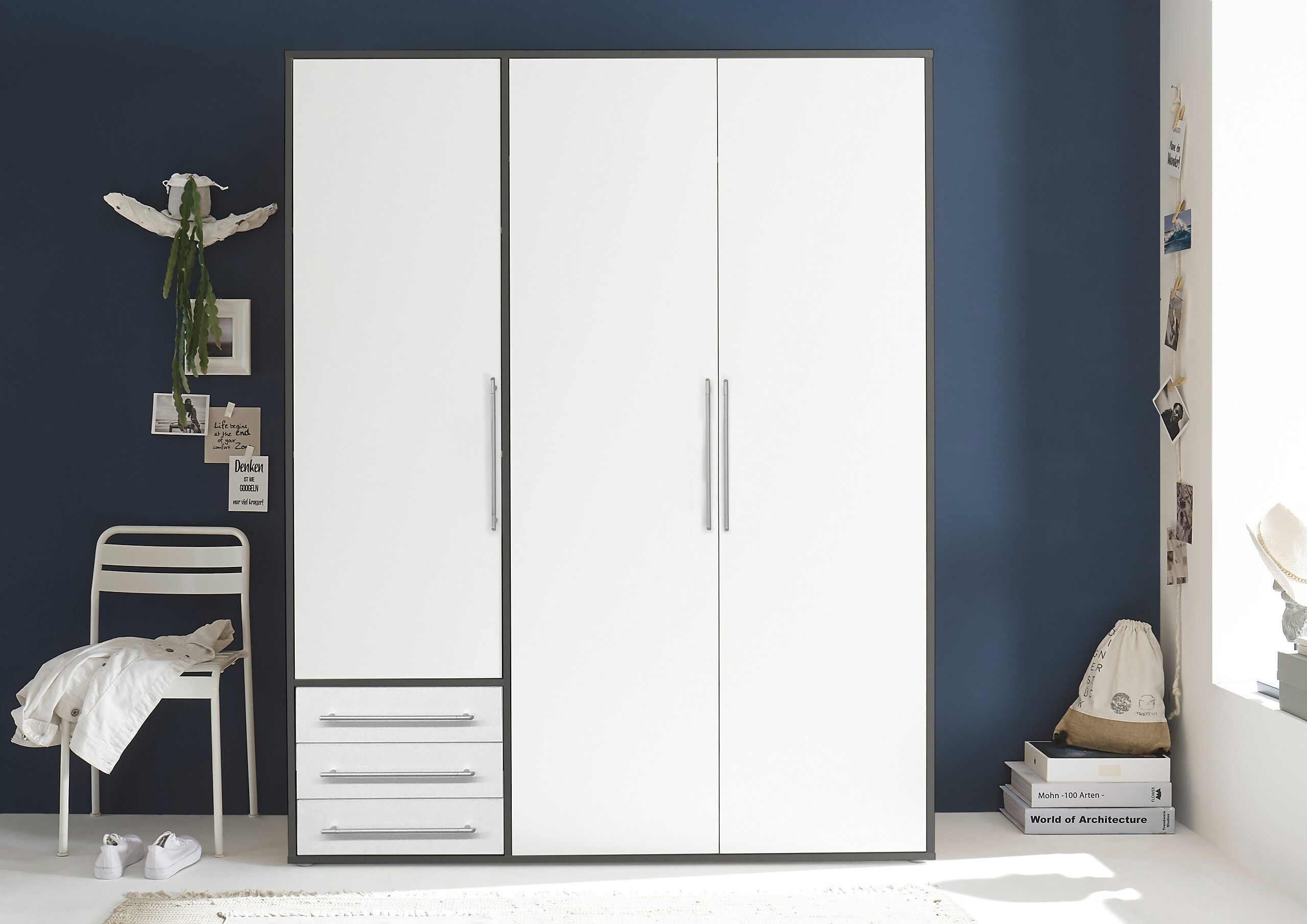 Kleiderschrank Lyss Graphit weiß B/H/T: ca. 155x194x58 cm