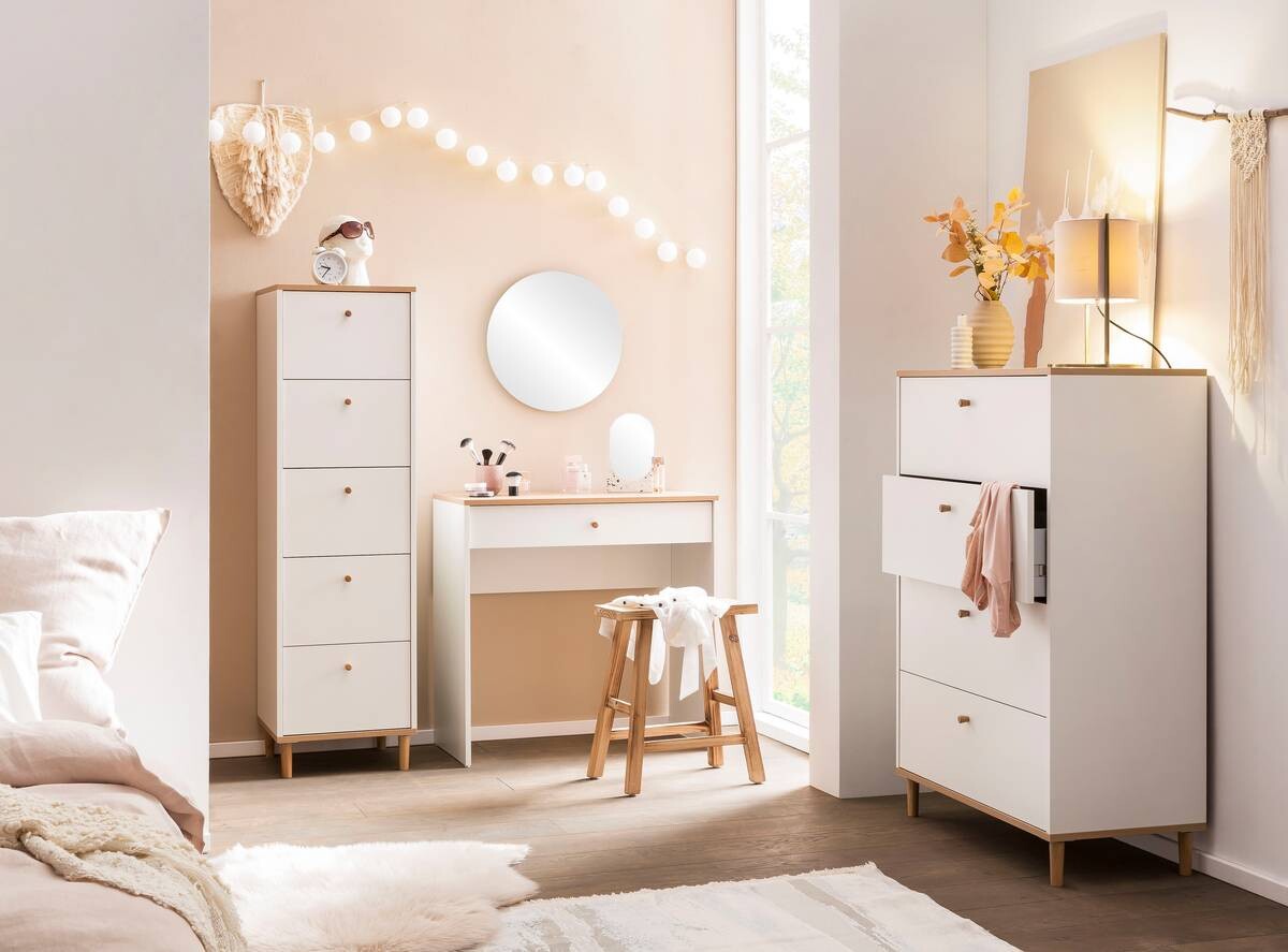 Kommode Hilda weiß matt Eiche Artisan Nachbildung B/H/T: ca. 80,1x116,7x40 cm