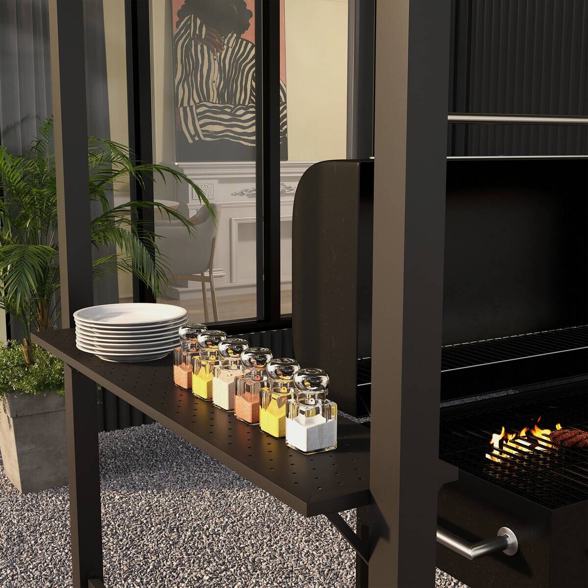 Outsunny Grillpavillon khaki Stahl B/H/L: ca. 110x235x233 cm