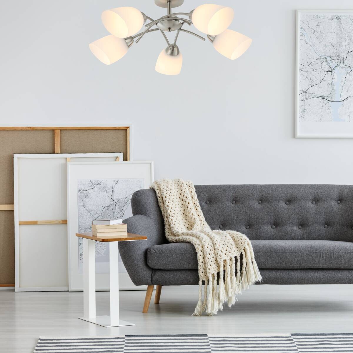 Lamkur Deckenleuchte Donna nickel Glas Metall H/L: ca. 26x45 cm E27 5 Brennstellen